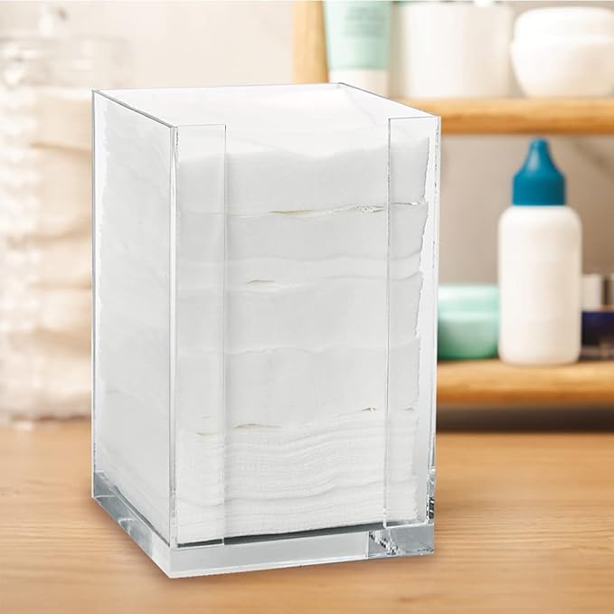 ForPro Square Pad Dispenser - Clear, Acrylic, Open Sides and Top Dispenser - Fits 4” x 4” Cotton Pads - 7” H x 4.25” W x 4.25” L