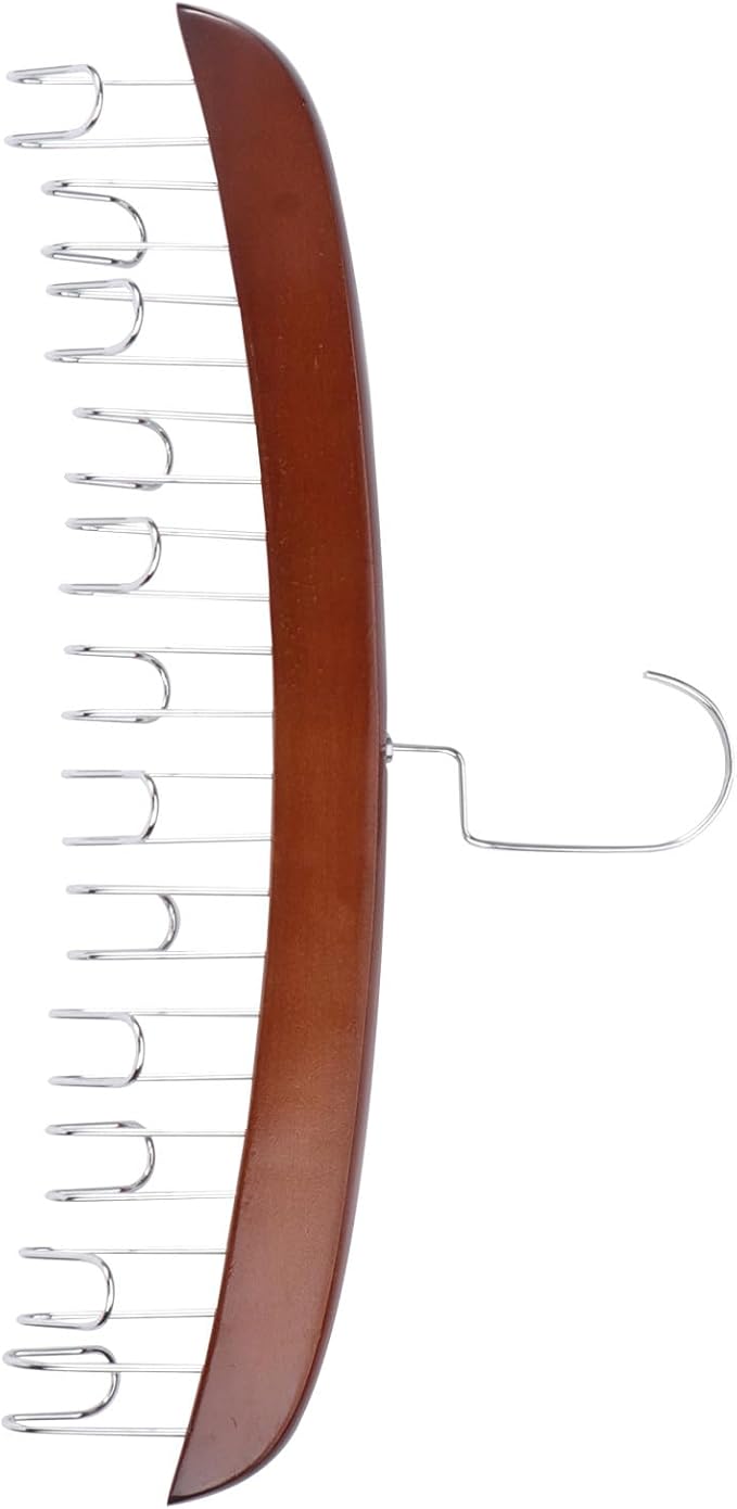 Cabilock Multi-Functional Belt and Tie Organizer Rack with 12 Swivel Hooks, Vintage Wooden Closet Hanger for Men’s Belt Storage and Tie Holder, Space-Saving Accessory Organizer for Bedroom