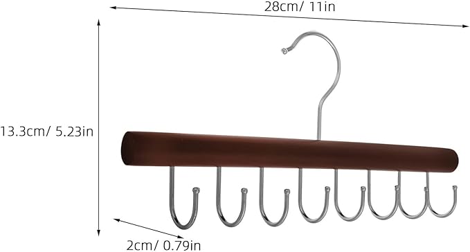 Wooden Tie Rack Hanger with 8 Multifunctional Hooks for Belts Pants Scarves Purse Organizer Space-Saving Closet Accessory Vintage Round Design