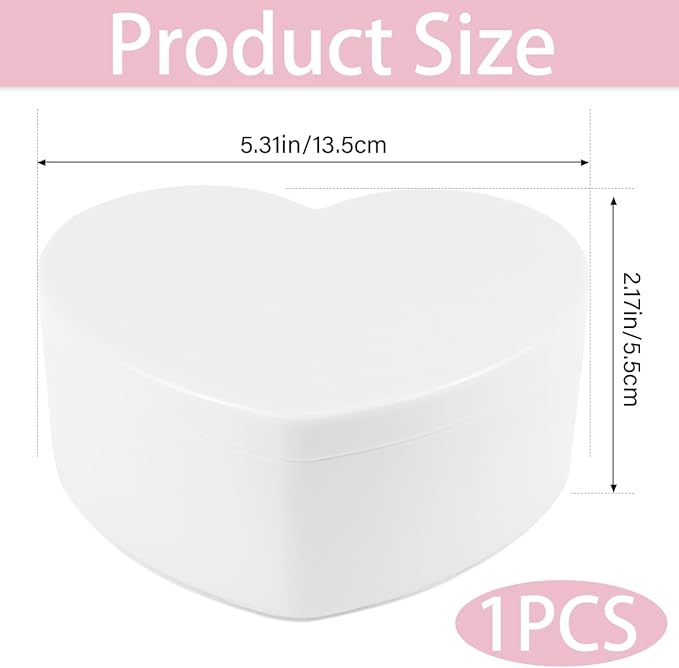 Heart Shaped Jewellery Box, Jewellery Organiser with Cosmetic Mirror, Jewellery Display Box for Girls＆Women (White)