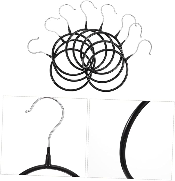 10pcs Heavy-Duty Scarf Hangers and Belt Hanger Set Black Iron Scarf Organizer Rings for Closet Storage Tie Holder Organizer and Accessories