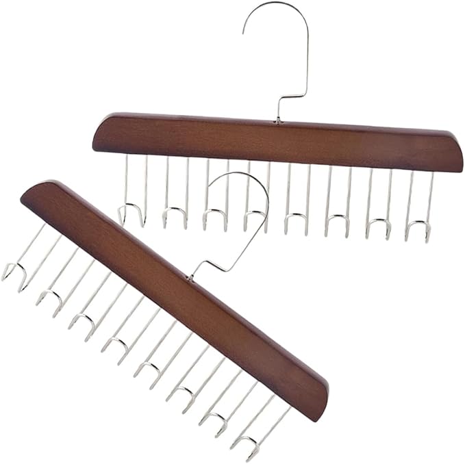 Alipis 2pcs Multi-Functional Closet Organizer Hangers with 8 Hooks Vintage Tie and Belt Rack for Men’s Clothing Storage, Space Saving Wall-Mounted Accessory Organizer for Scarves and Hats