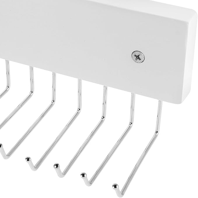 Rotating Tie Rack and Strap Hanger Wall-Mounted Organizer for Closet and Entryway, White Beech Material Strap Storage Rack with Hooks, Space-Saving Accessory Organizer for Home