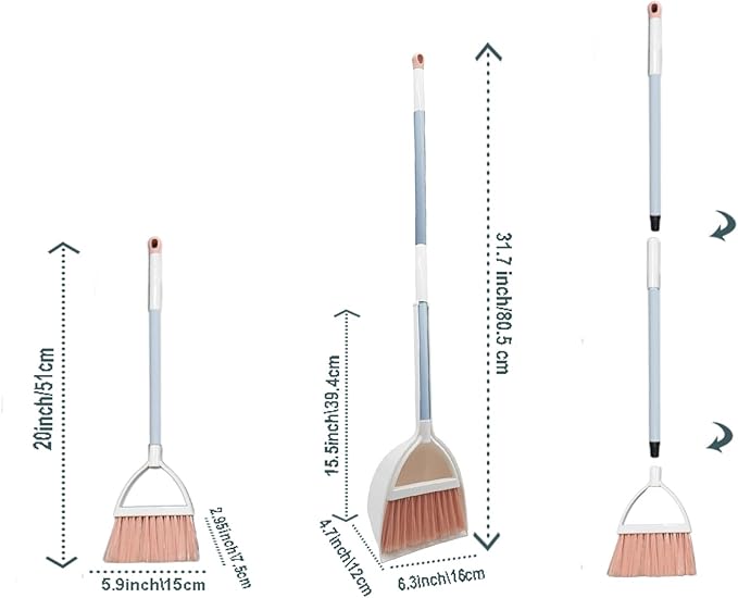 Mini Broom with Dustpan for Kids,Little Housekeeping Helper Set (White+Pink)