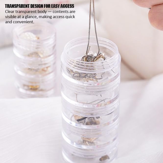 2 Pack 5-Layer Clear Jewelry Storage Organizer Box – Stackable Small Parts Container for Earrings, Rings, Beads, Pills, Crafts – Portable Transparent Plastic Screw Storage Jar Set