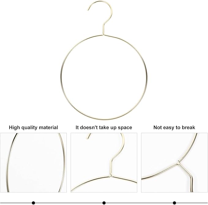 PRETYZOOM Stainless Steel Belt and Scarf Ring Hanger, Metal Wardrobe Organizer with Circle Tie Rack for Home Closet Storage, Gold Color Accessory Organizer for Scarves and Belts