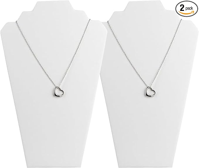 Novel Box 2 Pack White Leatherette Necklace Display Stands 8 1/4 W x 12 1/2 H Inches - Jewelry Stand Necklaces Organizer for Women - Elegant Necklace Easels for Craft Shows, Selling & Personal Use