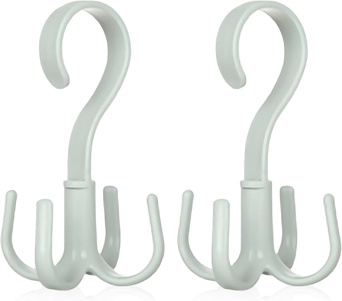 2PCS Rotating Handbag Hanger, Hoodie Hanger 360 Degree Rotating Closet Organizers with 4 Claws, Scarf Tie Rack Hooks for Belts 4 Colors, Multifunctional Closet Handbag Hook Scarf Hanging (Green)