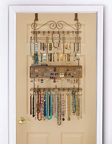 Longstem Hanging Jewelry Organizer #7100 in Bronze Over the Door/Wall Holds Over 300 Pieces All in One Jewelry Storage for Earrings Necklace Bracelet and Watches