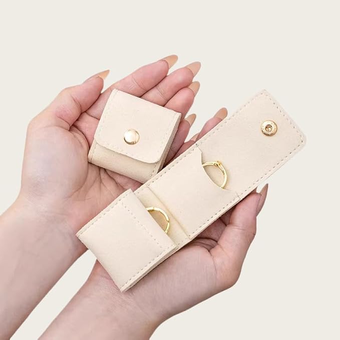 2Pcs Travel Jewelry Case, Mini Jewelry Travel Case Mini Travel Jewelry Portable Foldable, Travel Jewelry Roll Bag with Buckle For Earrings, Rings, Necklaces. (Beige)