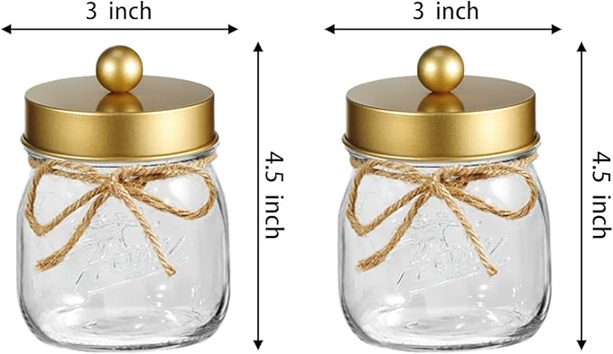 SheeChung 2 Pack Qtip Holder for Bathroom, Cotton Swab Holders, Cute Mason Jars Decor, Bathroom Decor and Accessories for Cotton Round Pads, Balls, Floss Pick - Brushed Gold