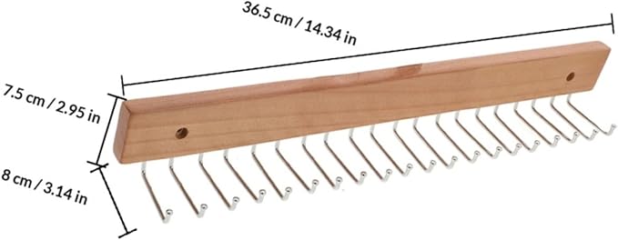 Lurrose 2Pcs Wooden Tie Hanger and Wall Mount Belt Organizer with 20 Rotatable Hooks, Necktie Storage Rack for Men’S Closet and Entryway, Space-Saving Accessory Organizer