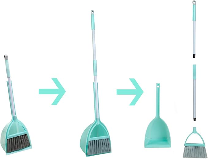 Mini Broom with Dustpan-Small Housekeeping Cleaning Sweep for Kitchen Bathroom Pet Nest Boat etc.(3Sets,Light Blue)