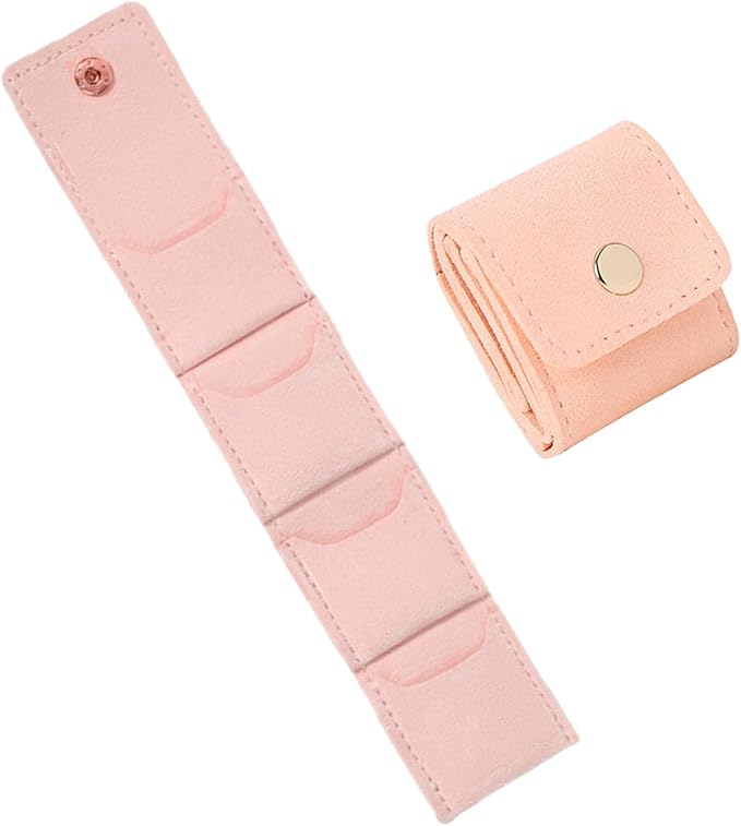 2Pcs Travel Jewelry Case, Mini Jewelry Travel Case Mini Travel Jewelry Portable Foldable, Travel Jewelry Roll Bag with Buckle For Earrings, Rings, Necklaces. (Pink)