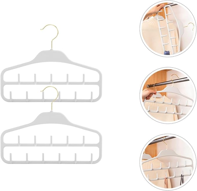 2Pcs Multi-Hook Belt Hanger and Tie Organizer, Large Capacity Double-Layer Storage Rack for Belts Scarves Ties, Light Gray Sturdy Plastic, Home Closet Accessory Organizer