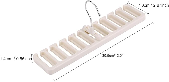 10 Slot Tie Belt Scarf Rack Organizer Sturdy Plastic Closet Wardrobe Space Saver Multifunctional Rotating Hanger for Ties Belts Scarves Accessories Black Brown Beige 30.5 x 7.3 x (Beige)