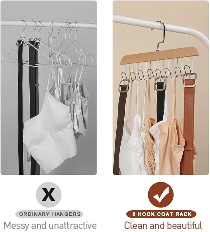 Belt Hanger for Closet,2 Pack Belt Hanger w/16 Hooks, Space Saving Hanger, Sturdy and Durable Scarf Organizer and Storage for Tops, Bras, Camisoles, Scarfs or Tie (Brown)