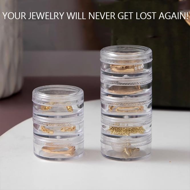 2 Pack 5-Layer Clear Jewelry Storage Organizer Box – Stackable Small Parts Container for Earrings, Rings, Beads, Pills, Crafts – Portable Transparent Plastic Screw Storage Jar Set