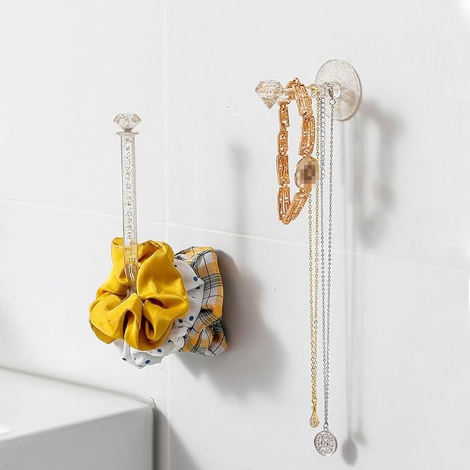 4PCS Adhesive Scrunches Stand Holder Clear Glitter Wall Mounted Hooks Bracelet Necklace Jewelry Display Stand Hair Ties Holder Headband Holder Rack DIY Hair Accessories Organizer