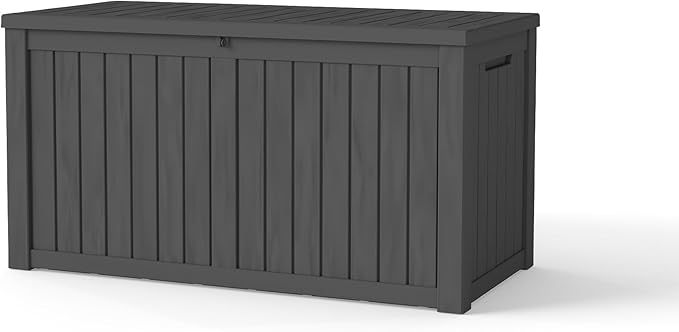 Outdoor Storage Box 150GAL Waterproof Resin Deck Box,UV-Resistant Lockable Package Delivery Bin for Garden Tools,Large Patio Outside Cushions,Pool Accessories Supplies,Chest,Furniture,Black