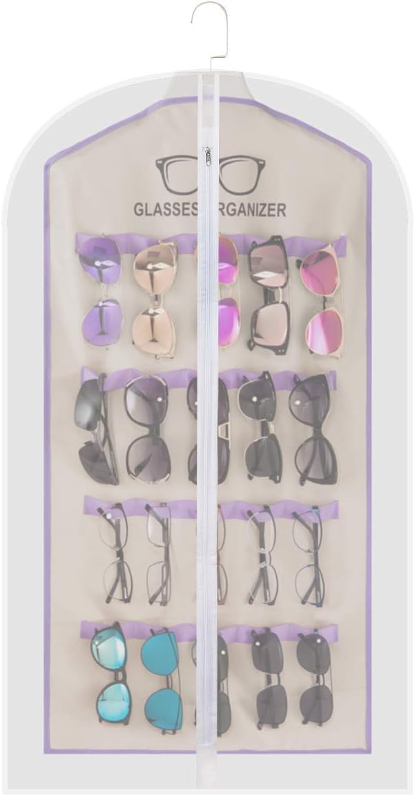 TRIUMPH VISION Sunglasses Organizer Eyewear Wall Display - Hanging Eyeglasses Holder with Dust Bag 20 Slots Glasses Storage Case