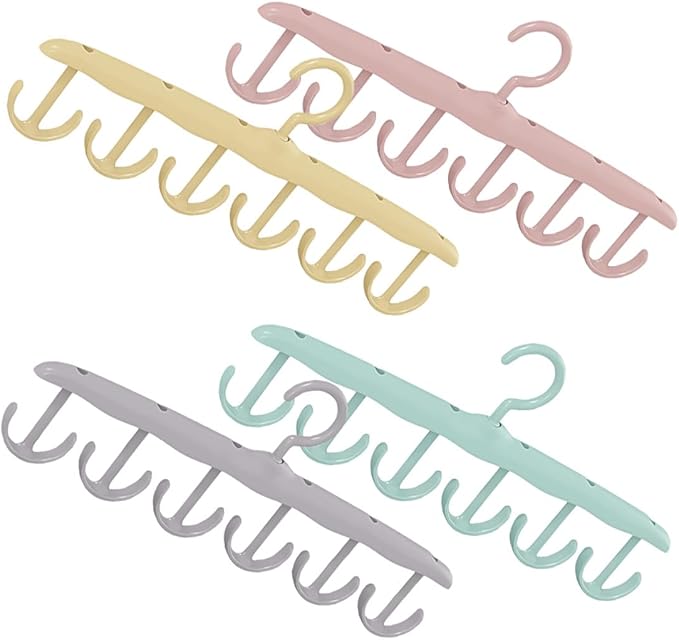 4pcs Rotatable 12-Hook Hanging Closet Organizer for Belts and Ties, Multifunctional Scarf and Hat Storage Rack for Men’s Wardrobe, Space-Saving Accessory Organizer