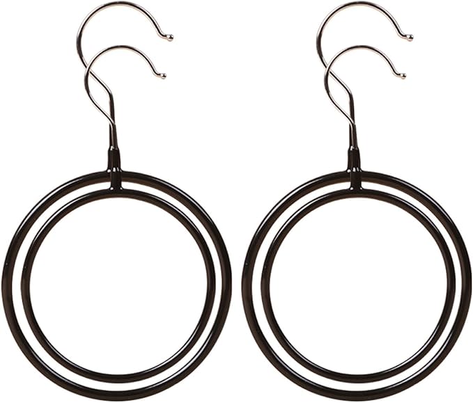 Milisten 4pcs Metal Scarf Hangers and Tie Holder Rings, Black Coated Small and Large Round Closet Organizer for Scarves, Belts, and Accessories Storage