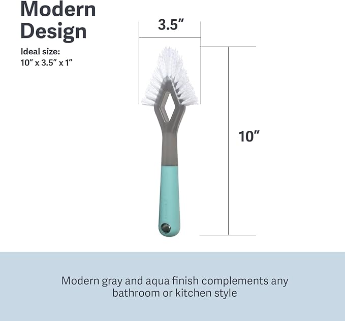 Casabella Smart Scrub Heavy-Duty Tile and Grout Brush for Tile Joints, Grout Cleaner Brush with Nonslip Handle, Gray/Aqua