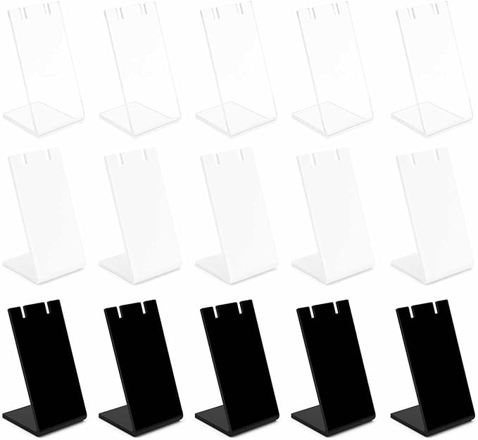 15Packs L-Shape Acrylic Earring Holders Black White Clear Jewelry Display Earring Display Stands Necklace Display Racks Organizers for Earrings Necklace Jewelry