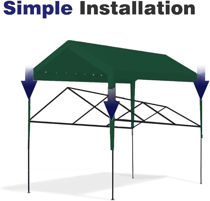 Rutile 10 x 20 FT Carport Replacement Cover, Heavy Duty Car Tarp Canopy Tent Garage Top Shelter with Fabric Leg Pole Skirts and Ball Bungees - Green (Only Top Cover, Frame Not Included)