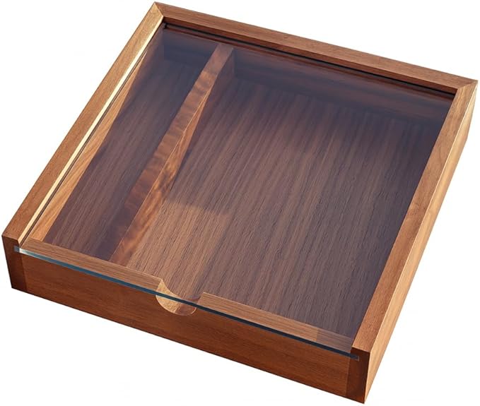 Walnut Wood Keepsake Box with Clear Acrylic Lid, Handmade Storage Box for Jewelry, Photos, Collectibles, Gifts (6.7 x 6.7 x 1.38 Inches)