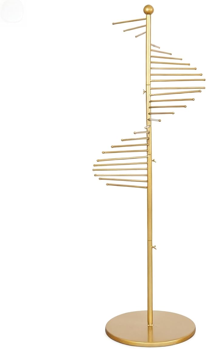 Multi-functional spiral organizer, free-standing design with 30 rods. Ideal for storing multiple scarves, hijabs, and clothes while saving space (42x170cm/17x67in). (gold)