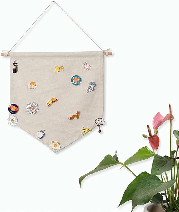 3pcs Cotton Canvas Wall-Mounted Brooch,Wall Hanging Jewelry Display Storage Set for Pin and Brooch Collections (D)