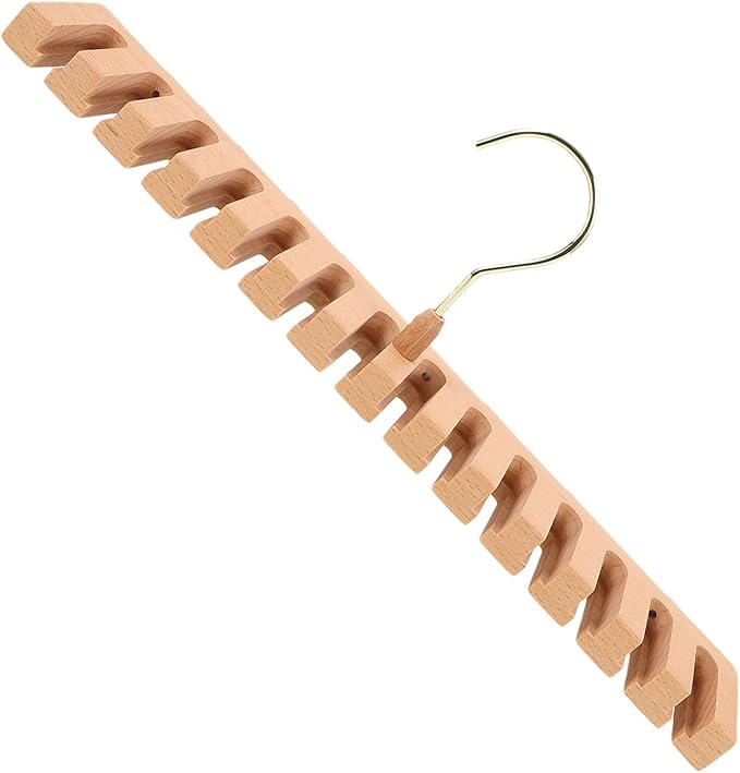 Angoily Wooden Belt and Tie Hanger Rack 14-Slot Organizer for Men, Beech Wood Wall-Mounted Belt Holder and Scarf Storage for Closet Accessory Organizer