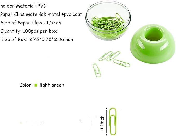 Lime Green Magnetic Paper Clip Holder，100pcs Paper Clips 28mm(1.1") Cute Office Supplies for Desk Organizer