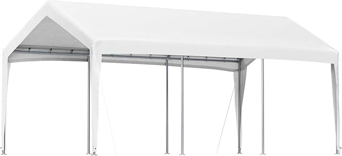 VEVOR Carport Replacement Canopy Cover, 10 x 20 ft, Ripstop Triple-Layer PE Fabric Garage Top Tarp Shelter Cover, UV Resistant Waterproof Car Cover Tent for Carports (Frame is not Included), White