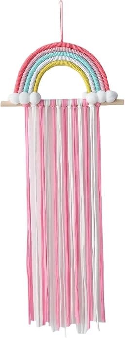 Macrame Bow Holder Hair Bow Organizer for Girls Hair Bows Wall Decor Woven Hanging Rainbow Clip Organizer Decor Bow Hanger