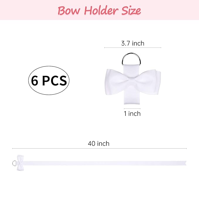 DEEKA 6 PCS 40" Long Bow Holders for Girls Clip Hair Bows Organizer - White