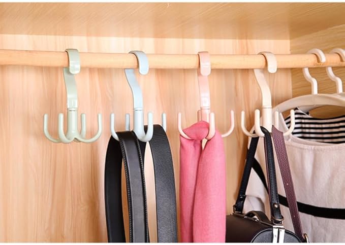Multifunctional 360 Rotatable Hooks Wardrobe Storage Hangers for Ties Scarves Accessories Home Drying Rack Organizer 4-Pack 5.11X2.95X2.95In