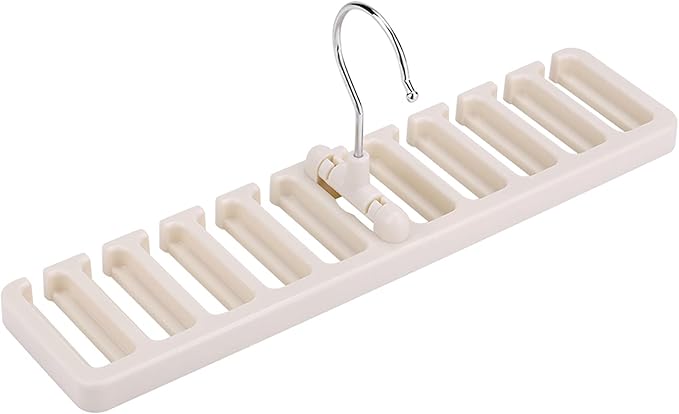 10 Slot Tie Belt Scarf Rack Organizer Sturdy Plastic Closet Wardrobe Space Saver Multifunctional Rotating Hanger for Ties Belts Scarves Accessories Black Brown Beige 30.5 x 7.3 x (Beige)