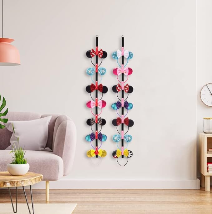 2Pcs Mouse Ears Headband Holder Polka Dot Hanging Wall Display Decor Vertical Headpiece Organizer Hair Bow Accessories Hanger Holder Black
