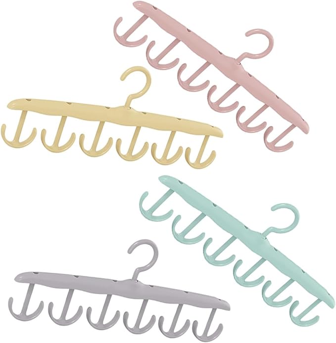 NUOBESTY 4pcs Rotatable 12-Hook Belt Organizer and Tie Hanger Rack for Closet, Multi-Function Scarf and Hat Storage, Space-Saving Accessory Organizer for Men’s Clothing