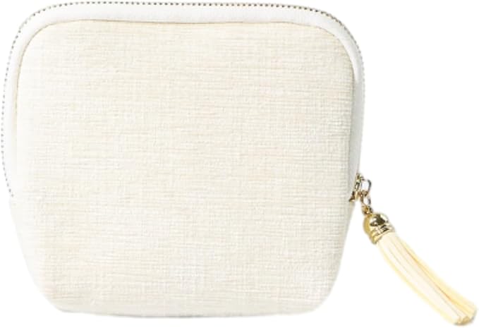 Jewelry Zippered Pocket Case Travel Jewelry Bag Portable Organizer, Dustproof Storage Bag with Tassels and Zipper (White)