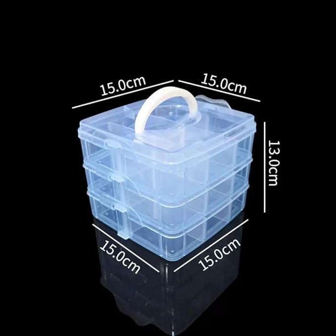 3-Tier Hair Accessories Storage Box, Clear Plastic Organizer with Handle, 5.9 x 5.9 x 5.1 in (Blue, 5.9 x 5.9 x 5.1 in)