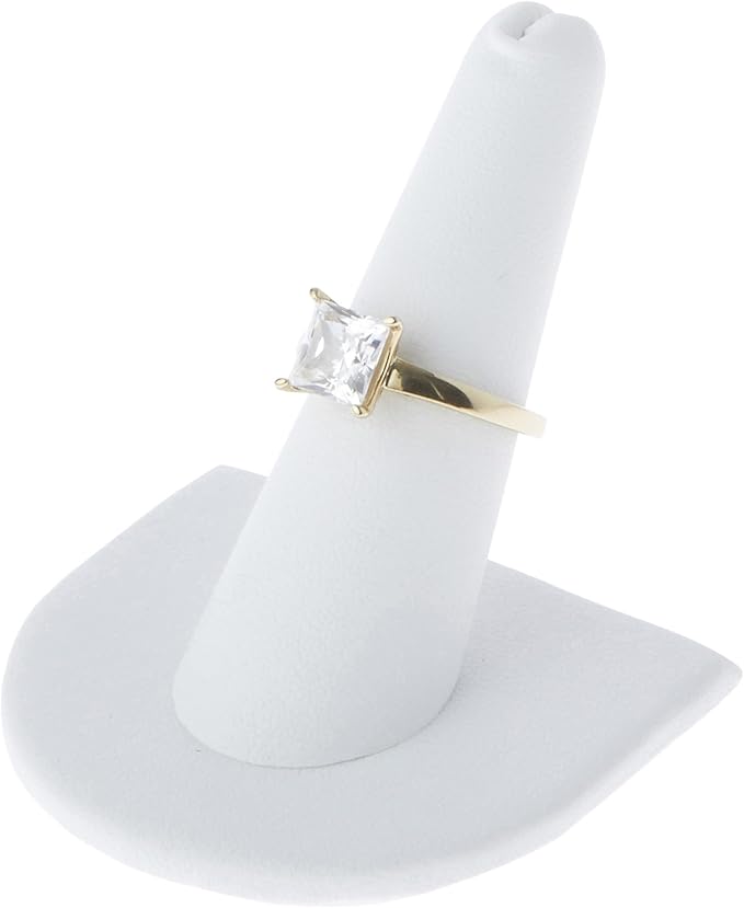Plymor White Faux Leather Ring Finger Display, Single on U-Shaped Base, 2" W x 2" D x 2" H (Pack of 2)