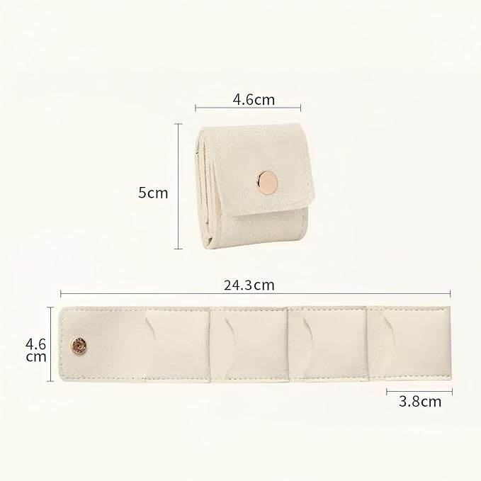 Mini Travel Jewelry Bag, Mini Jewelry Travel Pouch, Small Portable Foldable Multi-compartment Velvet Jewelry Travel Organizer with Buckle for Rings, Necklaces, Earrings, Trinkets(Beige)