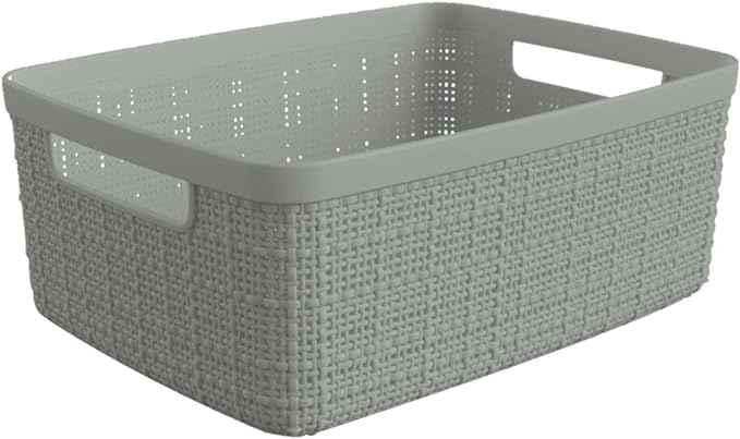 Curver Set of 8 Small 4.5L Jute Decorative Plastic Organization and Storage Baskets - Perfect Bins for Home Office, Closet Shelves, Kitchen Pantry and All Bedroom Essentials, Grey