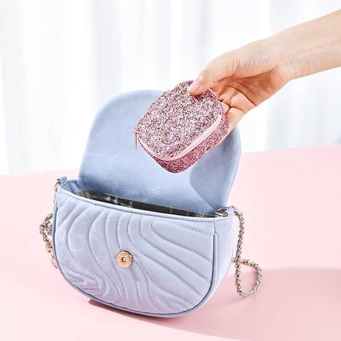 Jinglong Glitter and Sequin Mini Jewelry Box, Portable and Compact, Large Capacity Jewelry Storage Box, Dustproof Travel Jewelry Organizer