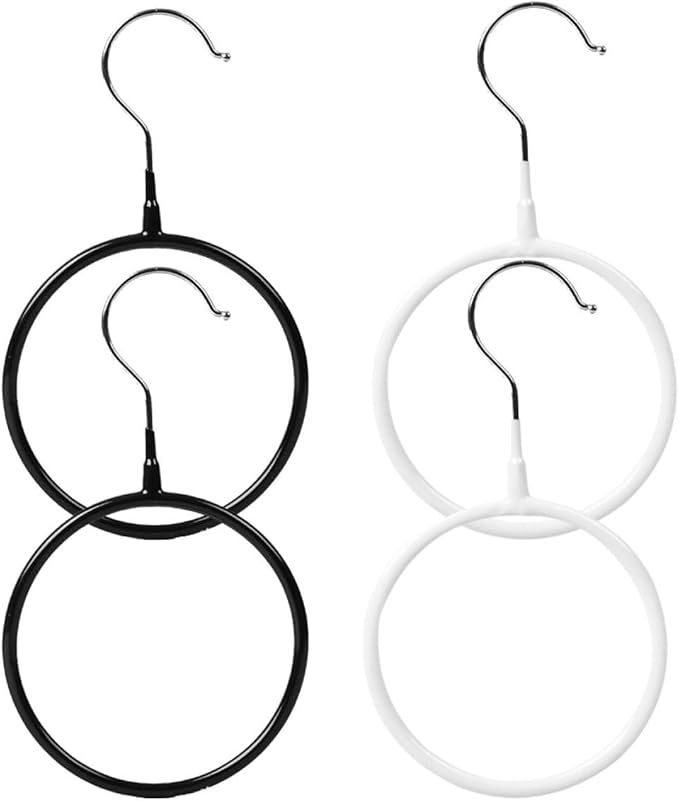 VILLCASE 4pcs Round Scarf Organizer Rings Tie Hangers Metal Scarf Storage Holder for Closet Black and White Small Size Household Accessory Organizer Ties and Shawls
