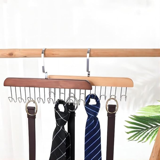 Belt Hanger for Closet,2 Pack Belt Hanger w/16 Hooks, Space Saving Hanger, Sturdy and Durable Scarf Organizer and Storage for Tops, Bras, Camisoles, Scarfs or Tie (Brown)